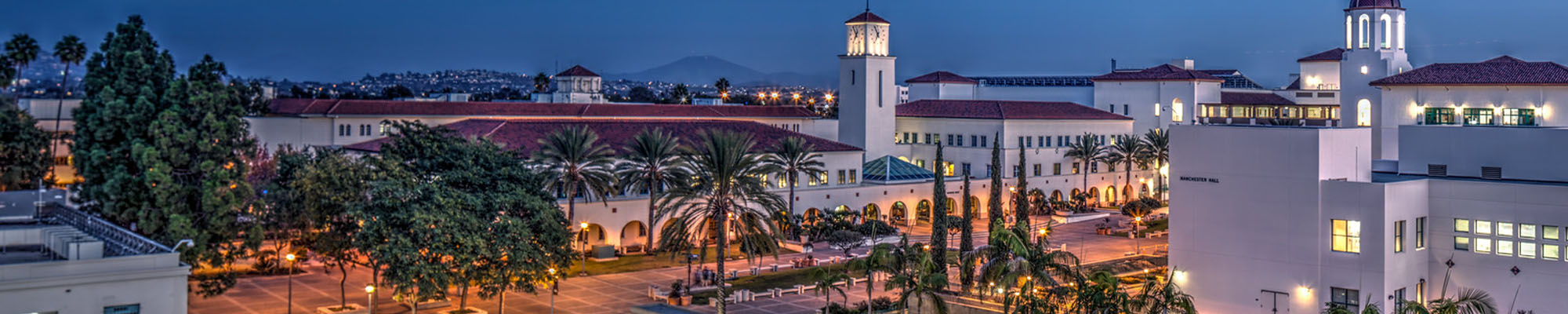 SDSU Campus at night Student Services building